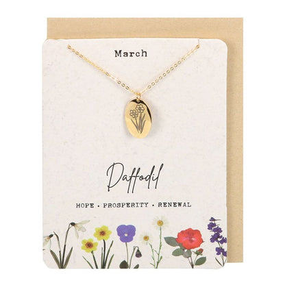 Jewellery: March Daffodil Birth Flower Necklace Card