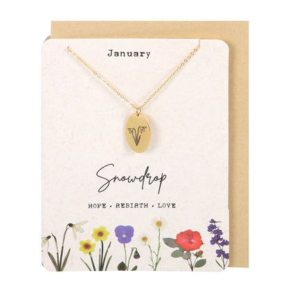 Jewellery: January Snowdrop Birth Flower Necklace Card